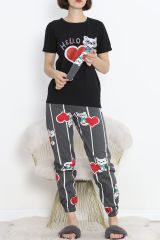 Paça Lastikli Pijama Takımı Siyahgri - 18736.1567.