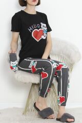 Paça Lastikli Pijama Takımı Siyahgri - 18736.1567.