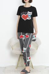 Paça Lastikli Pijama Takımı Siyahgri - 18736.1567.