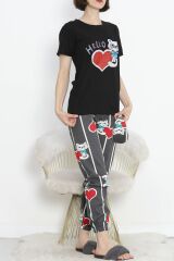 Paça Lastikli Pijama Takımı Siyahgri - 18736.1567.