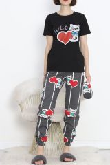 Paça Lastikli Pijama Takımı Siyahgri - 18736.1567.