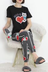 Paça Lastikli Pijama Takımı Siyahgri - 18736.1567.