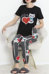 Paça Lastikli Pijama Takımı Siyahgri - 18736.1567.