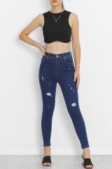 Likralı Lazer Kesim Kot Pantolon Koyumavi - 473820.1431.