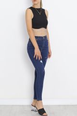 Likralı Lazer Kesim Kot Pantolon Koyumavi - 473820.1431.