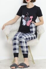 Paça Lastikli Pijama Takımı Lacivert - 18737.1567.