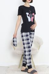 Paça Lastikli Pijama Takımı Lacivert - 18737.1567.