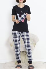Paça Lastikli Pijama Takımı Lacivert - 18737.1567.