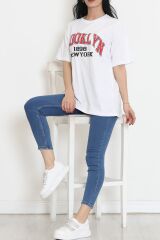 Baskılı Oversize Tişört Beyaz - 18666.1567.