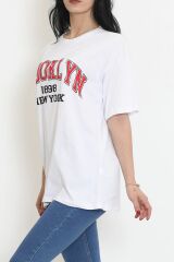 Baskılı Oversize Tişört Beyaz - 18666.1567.