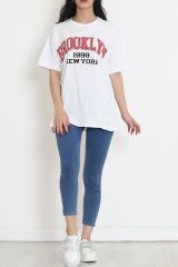 Baskılı Oversize Tişört Beyaz - 18666.1567.