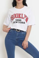 Baskılı Oversize Tişört Beyaz - 18666.1567.