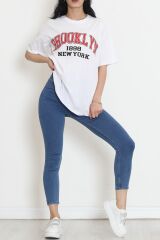 Baskılı Oversize Tişört Beyaz - 18666.1567.
