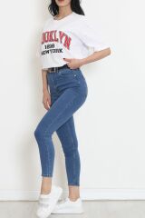 Baskılı Oversize Tişört Beyaz - 18666.1567.