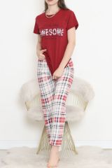 Süprem Kısa Kol Pijama Takımı Bordodesenli - 18500.1048.