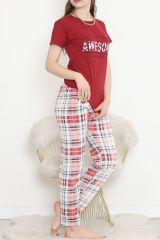 Süprem Kısa Kol Pijama Takımı Bordodesenli - 18500.1048.