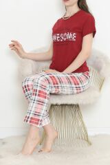 Süprem Kısa Kol Pijama Takımı Bordodesenli - 18500.1048.