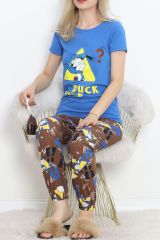 Paça Lastikli Pijama Takımı Mavi - 18736.1567.