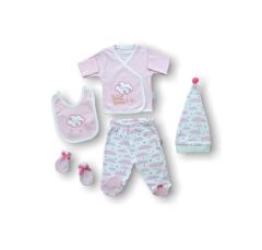 Uykucu Bulut Nakışlı %100 Cotton Antibakteriyel 5li Zıbın Takımı Hastane Çıkışı