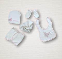 Uçan Kelebekler Nakışlı %100 Cotton Antibakteriyel 10lu Zıbın Takımı Hastane Çıkışı