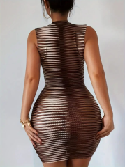 Kadın Kolsuz Desenli Mini Bodycon Dalgıç Elbise