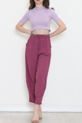 Altı Saçaklı Crop Tişört Lila1 - 80193.1059.