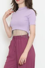 Altı Saçaklı Crop Tişört Lila1 - 80193.1059.