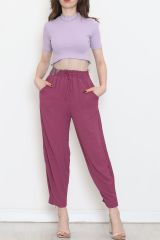 Altı Saçaklı Crop Tişört Lila1 - 80193.1059.