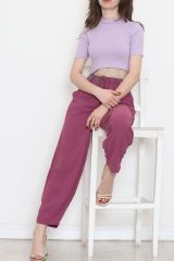 Altı Saçaklı Crop Tişört Lila1 - 80193.1059.
