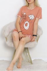Kısa Kol Şortlu Pijama Takımı Koyupudra - 18956.1567.