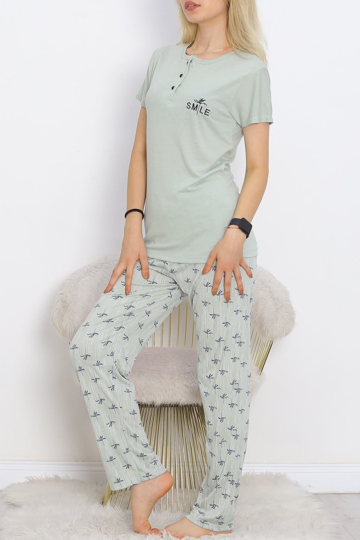Düğmeli Pijama Takımı Mintsiyah - 704.1287.