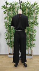Kadın Kısa Kollu Crop Bluz Beli Lastikli Bol Paça Bürümcük Pantolon