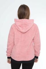Kadın Kanguru çep Ribana Detay Kapşonlu Peluş Sweat