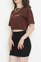 Beli Lastikli Crop Tişört Acıkahve - 16550.1567.