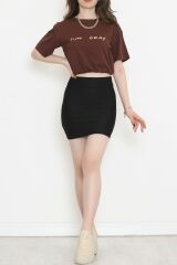 Beli Lastikli Crop Tişört Acıkahve - 16550.1567.