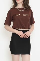 Beli Lastikli Crop Tişört Acıkahve - 16550.1567.