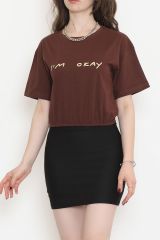 Beli Lastikli Crop Tişört Acıkahve - 16550.1567.