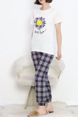 Paça Lastikli Pijama Takımı Beyazçiçekli - 18736.1567.