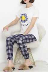 Paça Lastikli Pijama Takımı Beyazçiçekli - 18736.1567.