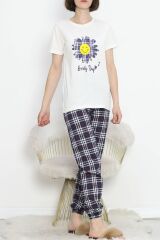 Paça Lastikli Pijama Takımı Beyazçiçekli - 18736.1567.