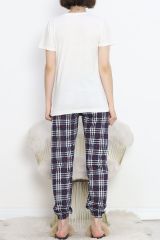 Paça Lastikli Pijama Takımı Beyazçiçekli - 18736.1567.