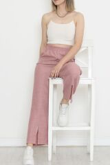 Paça Yırtmaçlı Keten Pantolon Pembe - 15267.1778.