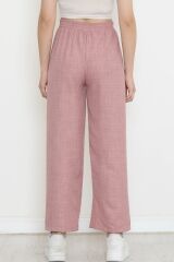 Paça Yırtmaçlı Keten Pantolon Pembe - 15267.1778.