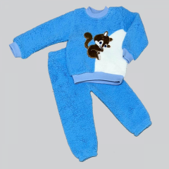 1-2-3 Yaş Masum Yavru Sincap Nakışlı Kuzu Kumaş Sweat Pantolon 2li Kız Erkek Bebek Takımı