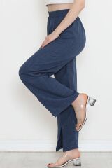 Paça Yırtmaçlı Keten Pantolon İndigo - 15267.1778.