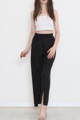 Paça Yırtmaçlı Keten Pantolon Siyah - 15267.1778.