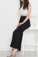 Paça Yırtmaçlı Keten Pantolon Siyah - 15267.1778.