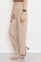 Paça Yırtmaçlı Keten Pantolon Taş - 15267.1778.