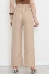 Paça Yırtmaçlı Keten Pantolon Taş - 15267.1778.