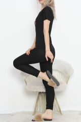 Baskılı Fitilli Pijama Takımı Siyahkırmızı - 18770.1048.